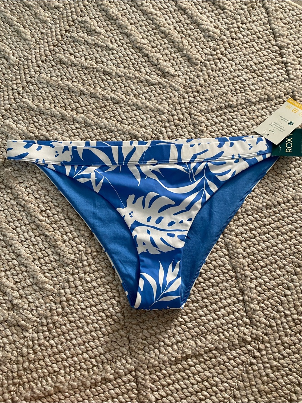 Roxy Blue & White Tropical Leaf Bikini Bottom